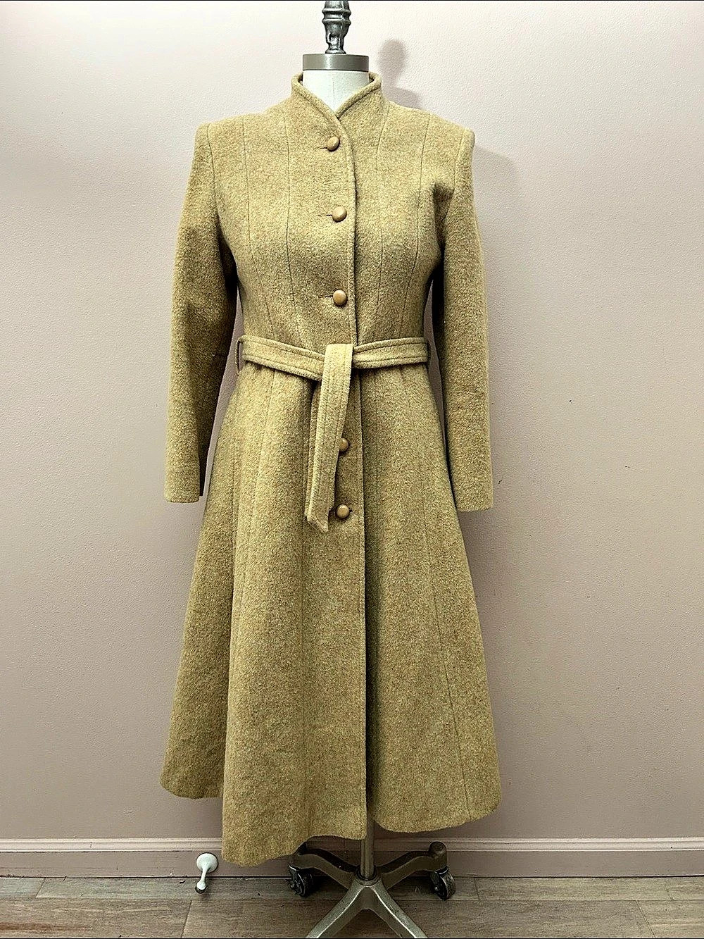VTG Carol Cohen for Braetan Belted Long Coat in Green Size 6 fitted waist 70s